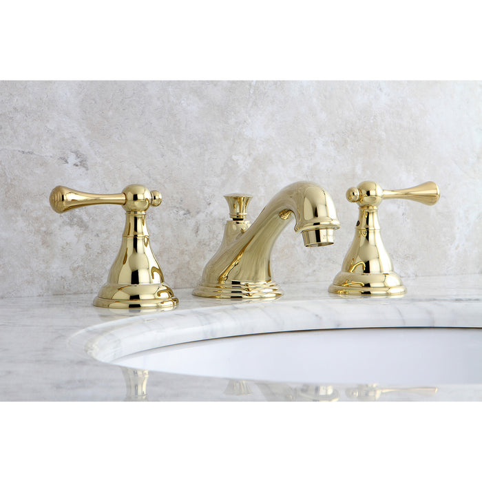 KS5562BL Two-Handle 3-Hole Deck Mount Widespread Bathroom Faucet with Brass Pop-Up Drain, Polished Brass