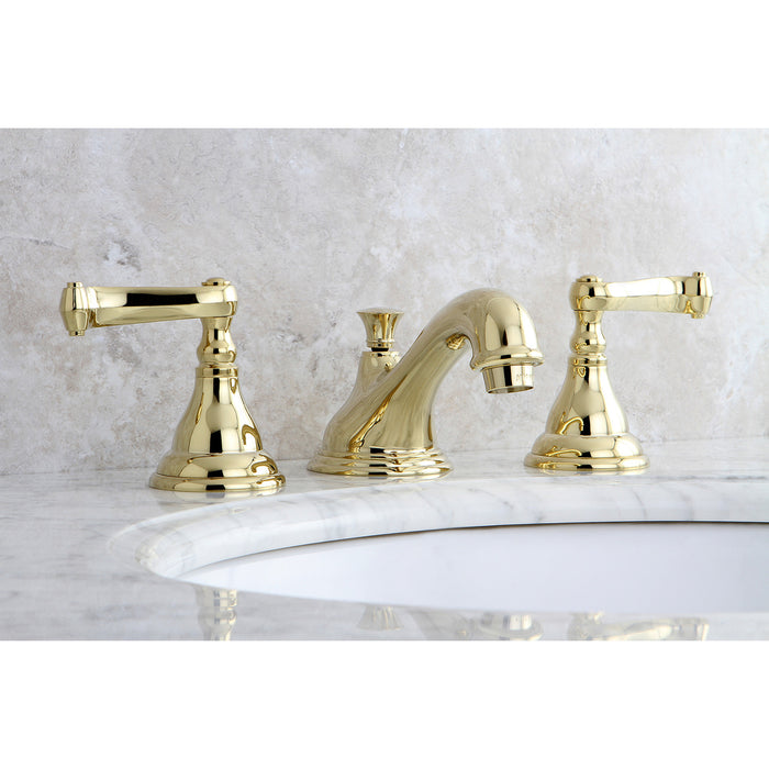 Royale KS5562FL Two-Handle 3-Hole Deck Mount Widespread Bathroom Faucet with Brass Pop-Up Drain, Polished Brass