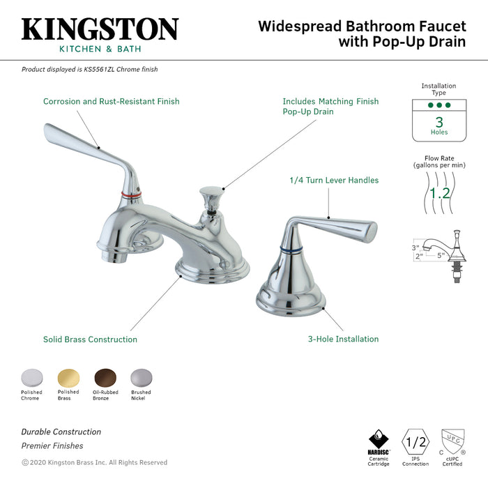 Silver Sage KS5562ZL Two-Handle 3-Hole Deck Mount Widespread Bathroom Faucet with Brass Pop-Up Drain, Polished Brass