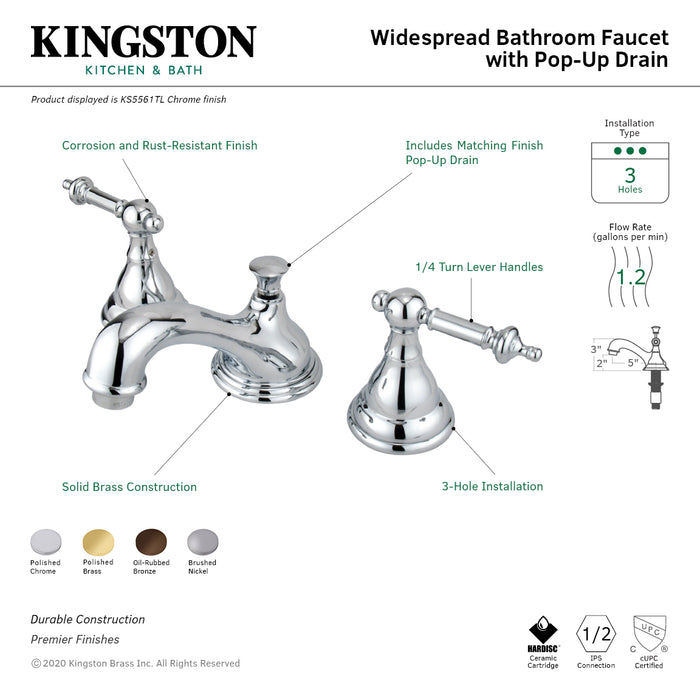 KS5565TL Two-Handle 3-Hole Deck Mount Widespread Bathroom Faucet with Brass Pop-Up Drain, Oil Rubbed Bronze