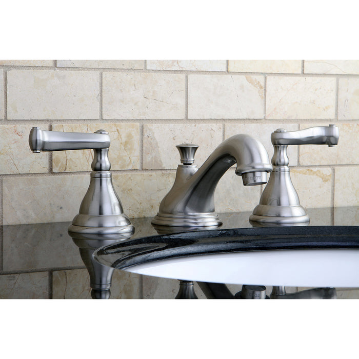 Royale KS5568FL Two-Handle 3-Hole Deck Mount Widespread Bathroom Faucet with Brass Pop-Up Drain, Brushed Nickel