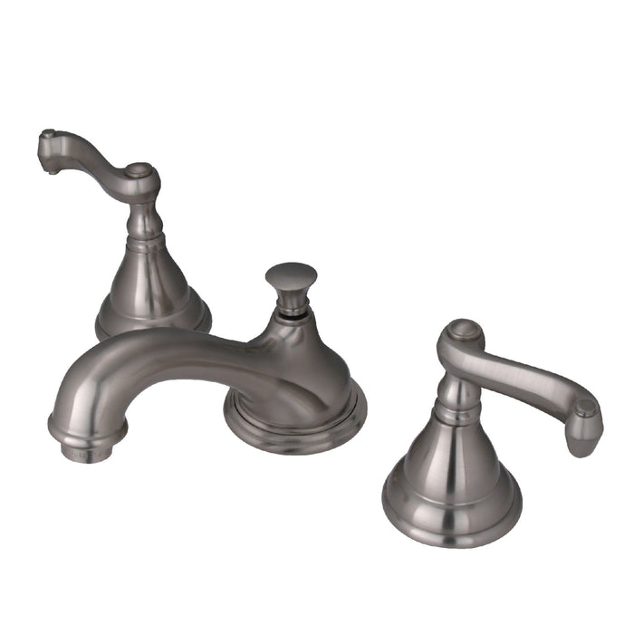 Royale KS5568FL Two-Handle 3-Hole Deck Mount Widespread Bathroom Faucet with Brass Pop-Up Drain, Brushed Nickel