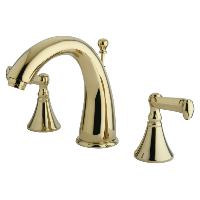 Royale KS5972FL Two-Handle 3-Hole Deck Mount Widespread Bathroom Faucet with Brass Pop-Up Drain, Polished Brass