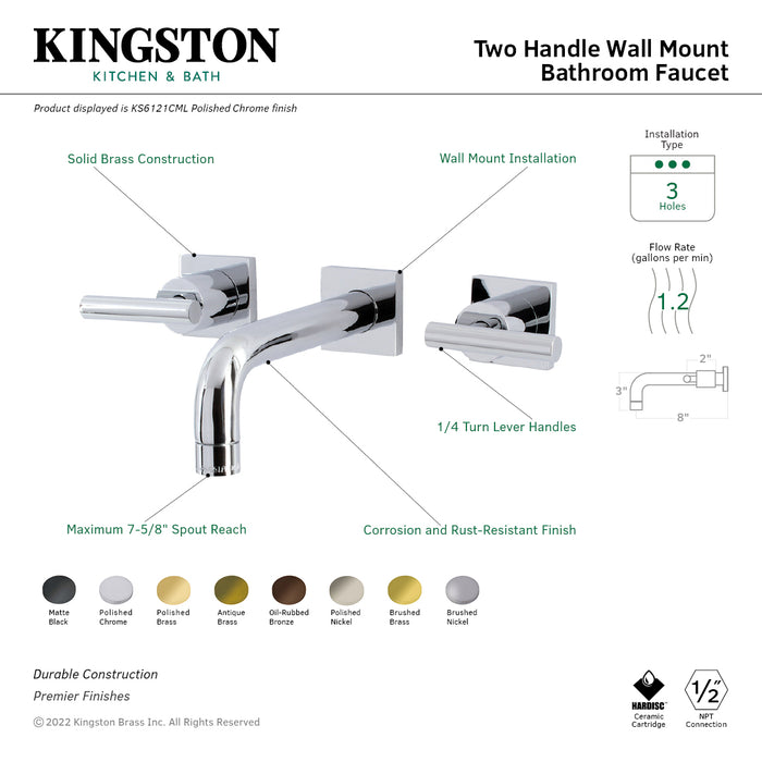 Manhattan KS6120CML Double-Handle 3-Hole Wall Mount Bathroom Faucet, Matte Black