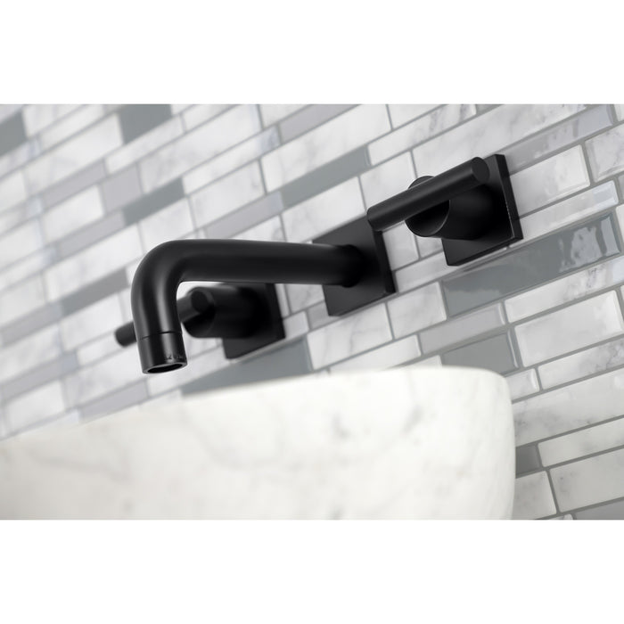 Manhattan KS6120CML Double-Handle 3-Hole Wall Mount Bathroom Faucet, Matte Black