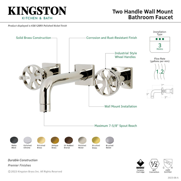 Belknap KS6126RX Two-Handle 3-Hole Wall Mount Bathroom Faucet, Polished Nickel