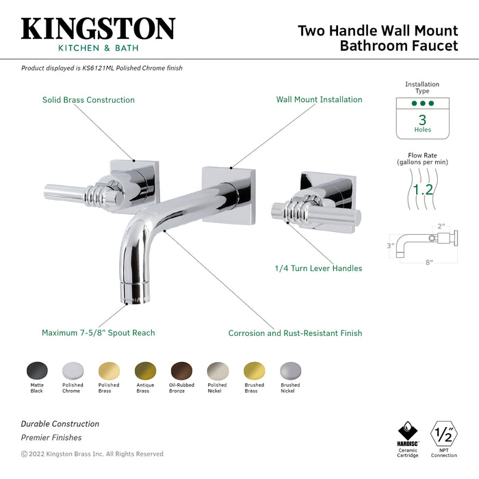 Milano KS6127ML Double-Handle 3-Hole Wall Mount Bathroom Faucet, Brushed Brass