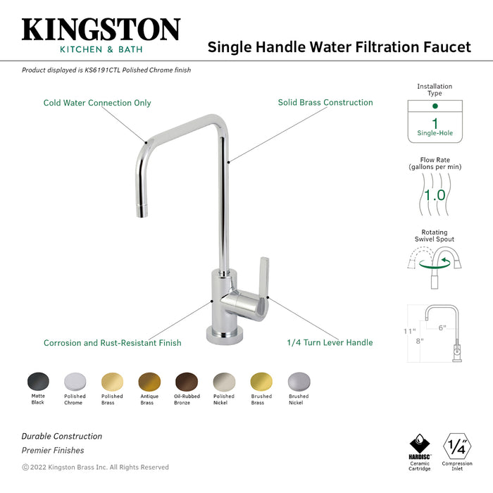 Continental KS6192CTL Single-Handle 1-Hole Deck Mount Water Filtration Faucet, Polished Brass