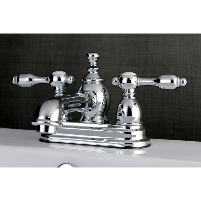 Tudor KS7001TAL Double-Handle 3-Hole Deck Mount 4-Inch Centerset Bathroom Faucet with Brass Pop-Up, Polished Chrome