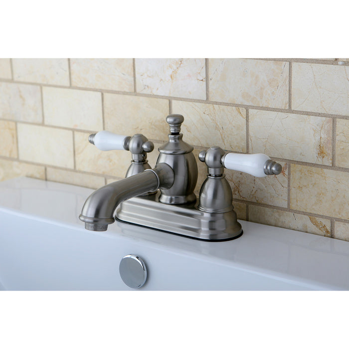 English Country KS7008PL Double-Handle 3-Hole Deck Mount 4-Inch Centerset Bathroom Faucet with Brass Pop-Up, Brushed Nickel