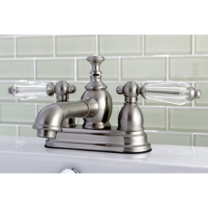 Wilshire KS7008WLL Double-Handle 3-Hole Deck Mount 4-Inch Centerset Bathroom Faucet with Brass Pop-Up, Brushed Nickel