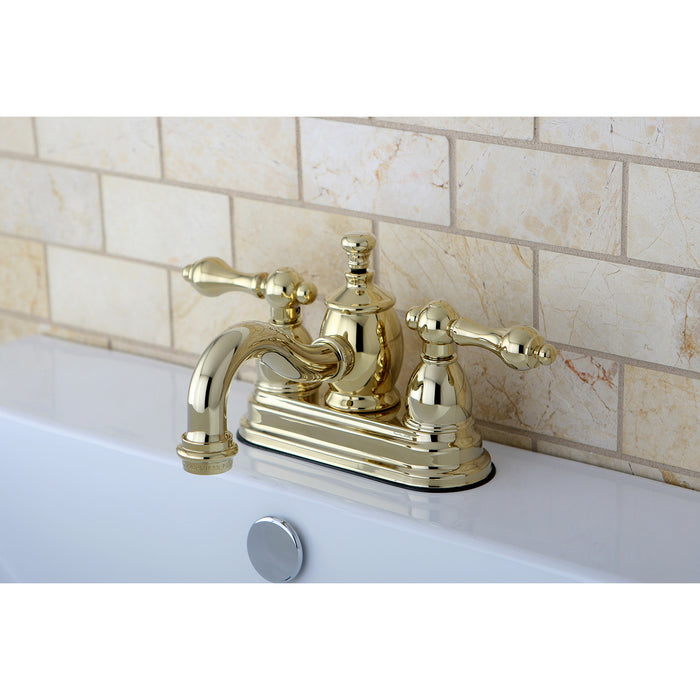 English Country KS7102AL Double-Handle 3-Hole Deck Mount 4-Inch Centerset Bathroom Faucet with Brass Pop-Up, Polished Brass