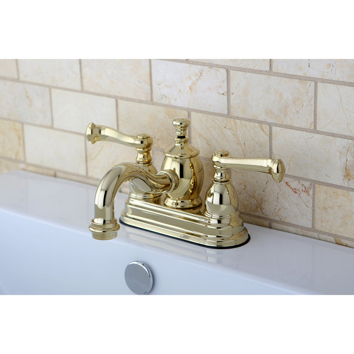 Royale KS7102FL Double-Handle 3-Hole Deck Mount 4-Inch Centerset Bathroom Faucet with Brass Pop-Up, Polished Brass