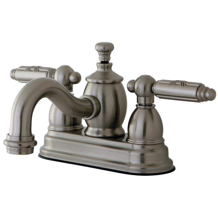 Georgian KS7108GL Double-Handle 3-Hole Deck Mount 4-Inch Centerset Bathroom Faucet with Brass Pop-Up, Brushed Nickel