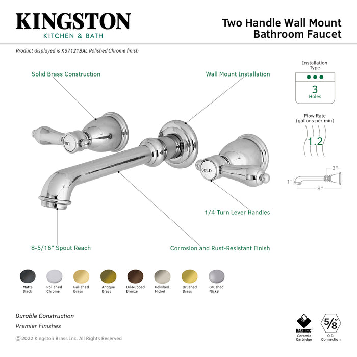 Heirloom KS7120BAL Double-Handle 3-Hole Wall Mount Bathroom Faucet, Matte Black