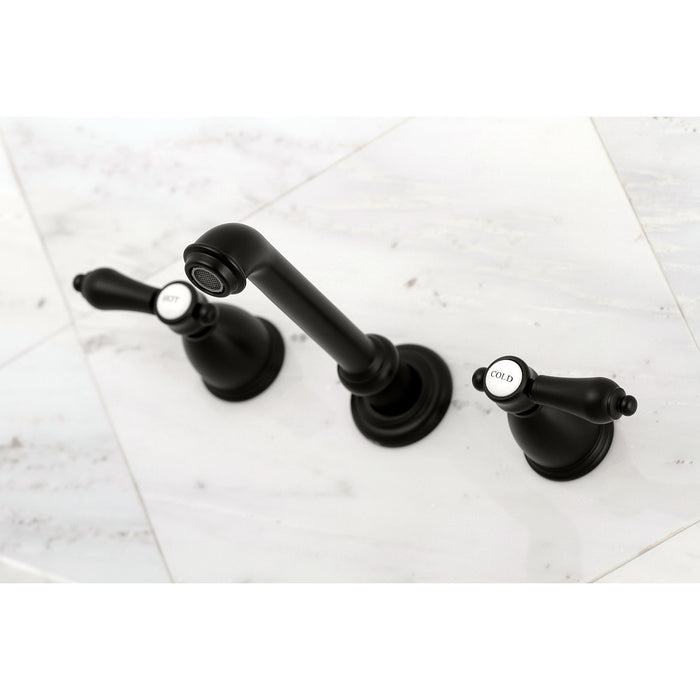 Heirloom KS7120BAL Double-Handle 3-Hole Wall Mount Bathroom Faucet, Matte Black