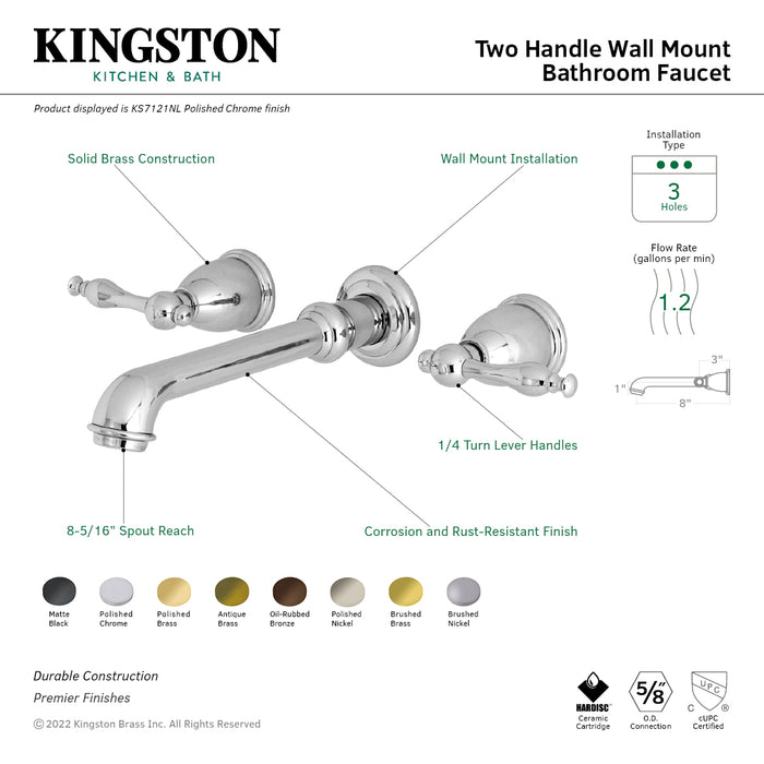 Naples KS7121NL Double-Handle 3-Hole Wall Mount Bathroom Faucet, Polished Chrome