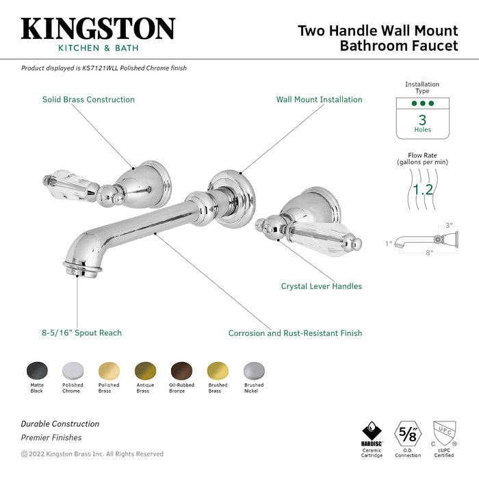 Wilshire KS7121WLL Double-Handle 3-Hole Wall Mount Bathroom Faucet, Polished Chrome