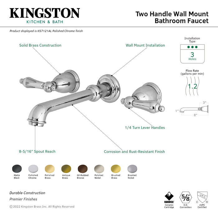 English Country KS7122AL Double-Handle 3-Hole Wall Mount Bathroom Faucet, Polished Brass