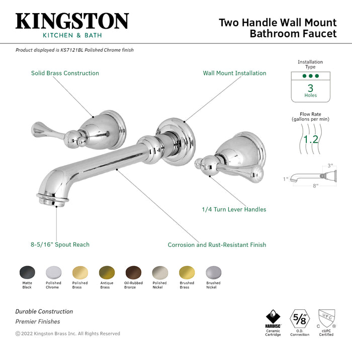 English Country KS7122BL Double-Handle 3-Hole Wall Mount Bathroom Faucet, Polished Brass