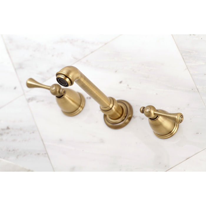 English Country KS7123BL Double-Handle 3-Hole Wall Mount Bathroom Faucet, Antique Brass