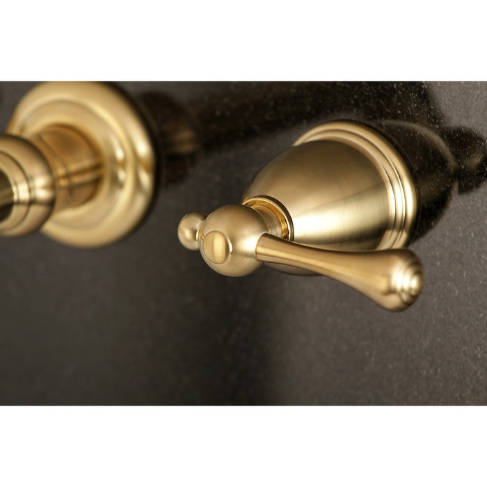 English Country KS7127BL Double-Handle 3-Hole Wall Mount Bathroom Faucet, Brushed Brass