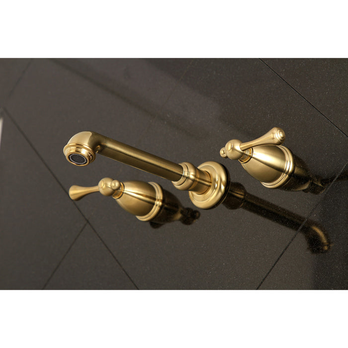 English Country KS7127BL Double-Handle 3-Hole Wall Mount Bathroom Faucet, Brushed Brass