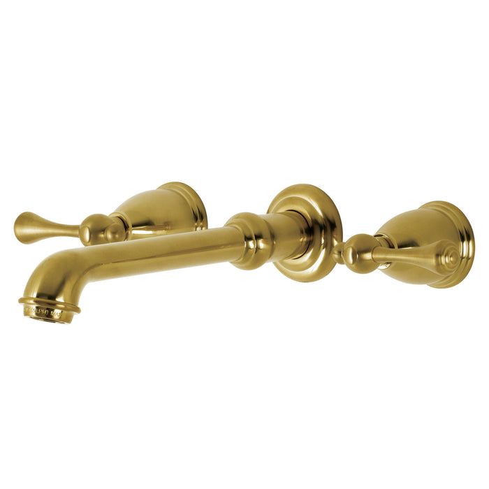 English Country KS7127BL Double-Handle 3-Hole Wall Mount Bathroom Faucet, Brushed Brass