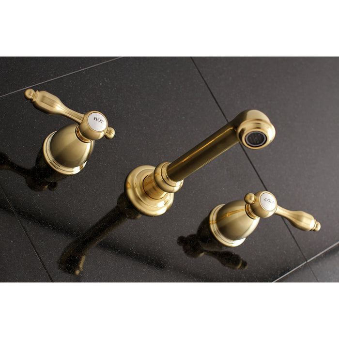 Tudor KS7127TAL Double-Handle 3-Hole Wall Mount Bathroom Faucet, Brushed Brass