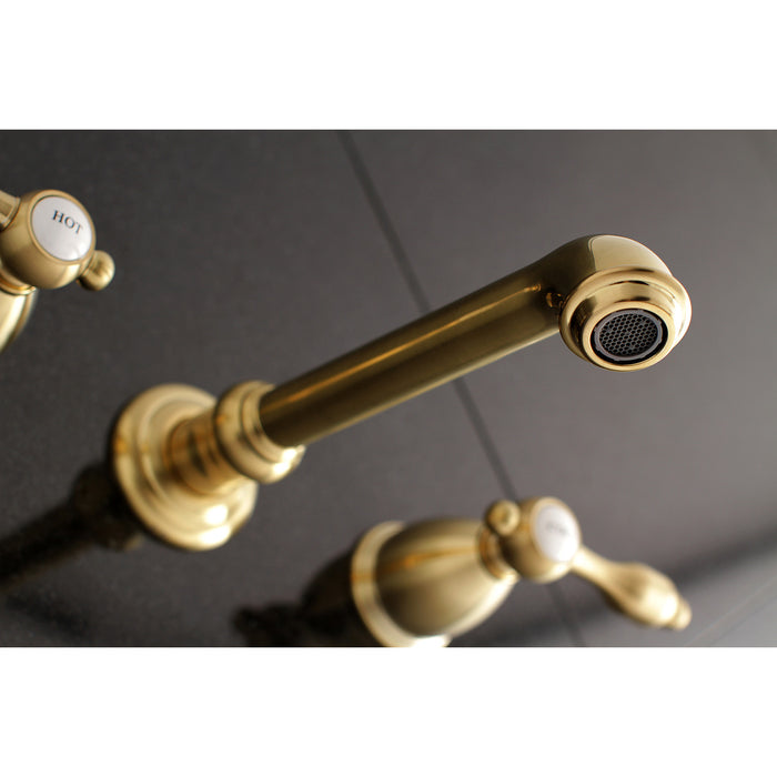 Tudor KS7127TAL Double-Handle 3-Hole Wall Mount Bathroom Faucet, Brushed Brass