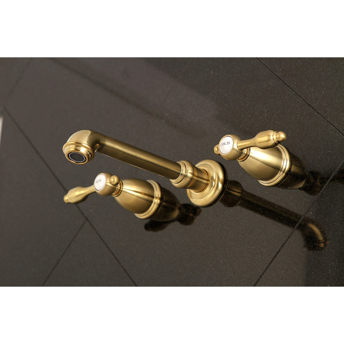 Tudor KS7127TAL Double-Handle 3-Hole Wall Mount Bathroom Faucet, Brushed Brass