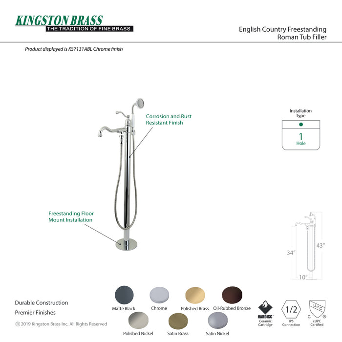 English Country KS7137ABL Single-Handle 1-Hole Freestanding Tub Faucet with Hand Shower, Brushed Brass