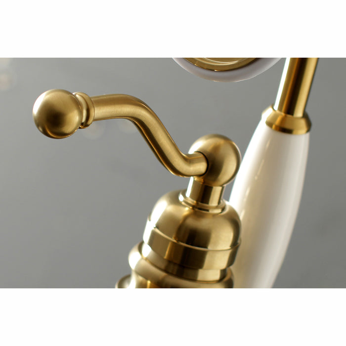 English Country KS7137ABL Single-Handle 1-Hole Freestanding Tub Faucet with Hand Shower, Brushed Brass