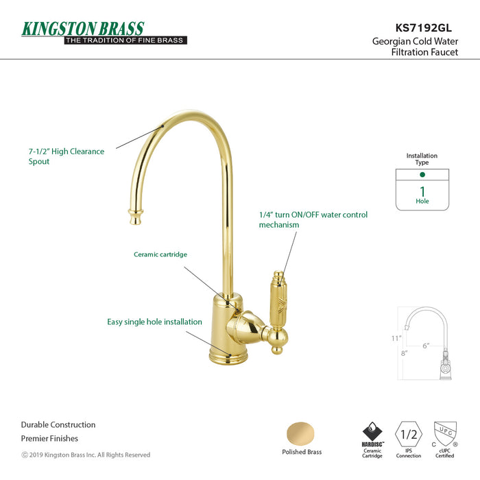 Georgian KS7192GL Single-Handle 1-Hole Deck Mount Water Filtration Faucet, Polished Brass