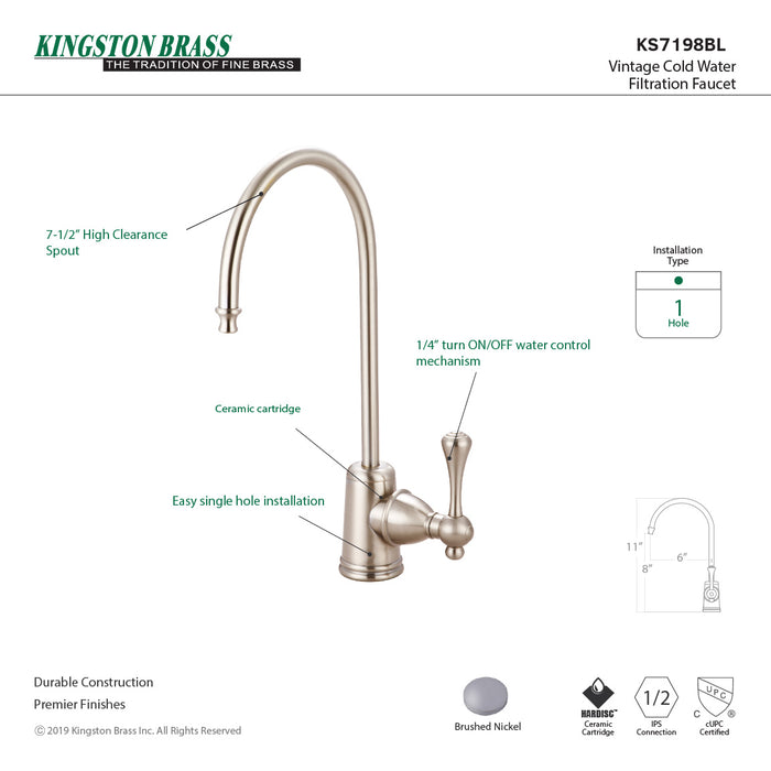 Vintage KS7198BL Single-Handle 1-Hole Deck Mount Water Filtration Faucet, Brushed Nickel