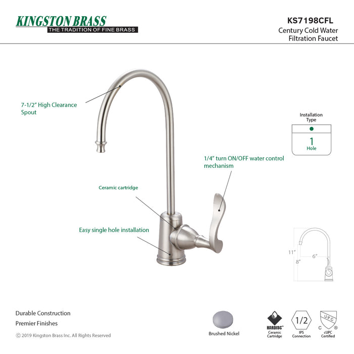 Century KS7198CFL Single-Handle 1-Hole Deck Mount Water Filtration Faucet, Brushed Nickel