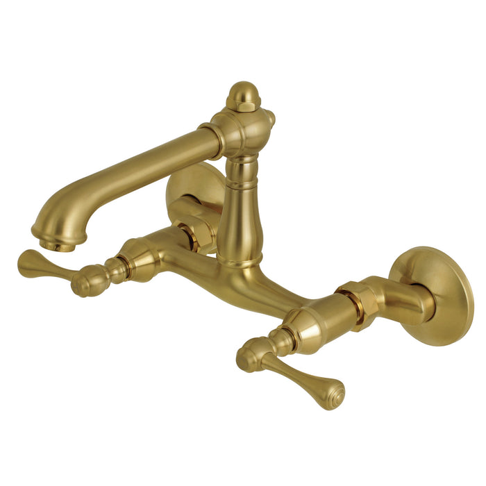 English Country KS7227BL Two-Handle 2-Hole Wall Mount Kitchen Faucet, Brushed Brass