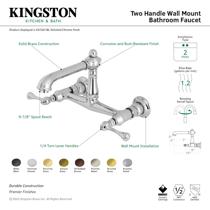 English Country KS7241BL Double-Handle 2-Hole Wall Mount Bathroom Faucet, Polished Chrome