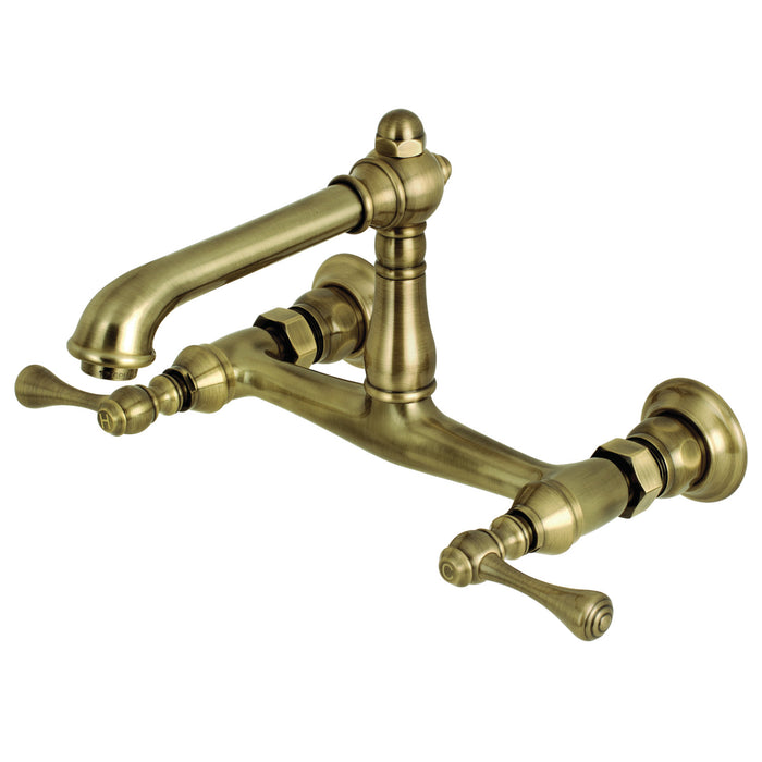 English Country KS7243BL Double-Handle 2-Hole Wall Mount Bathroom Faucet, Antique Brass