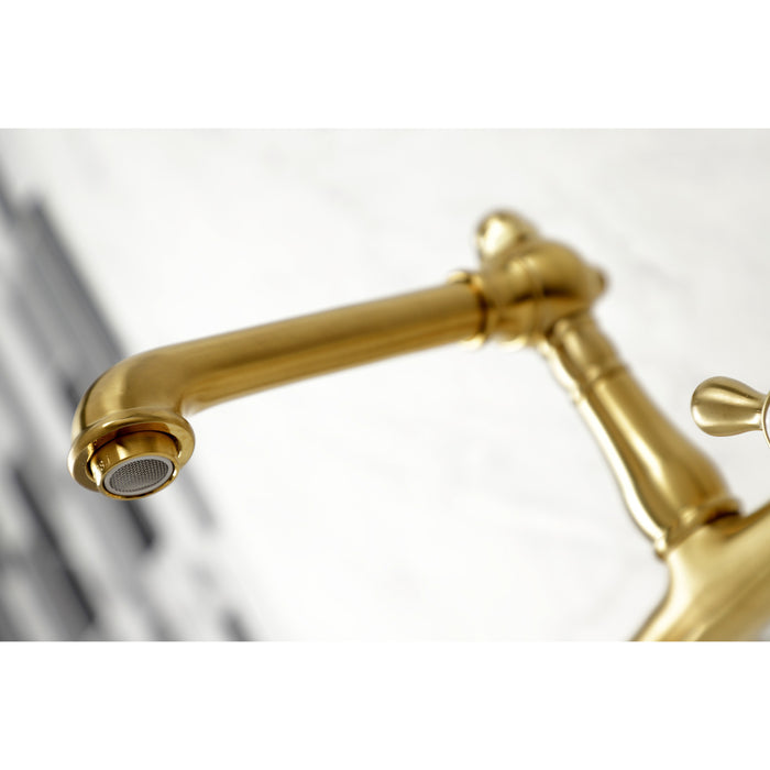 English Country KS7247AX Two-Handle 2-Hole Wall Mount Bathroom Faucet, Brushed Brass