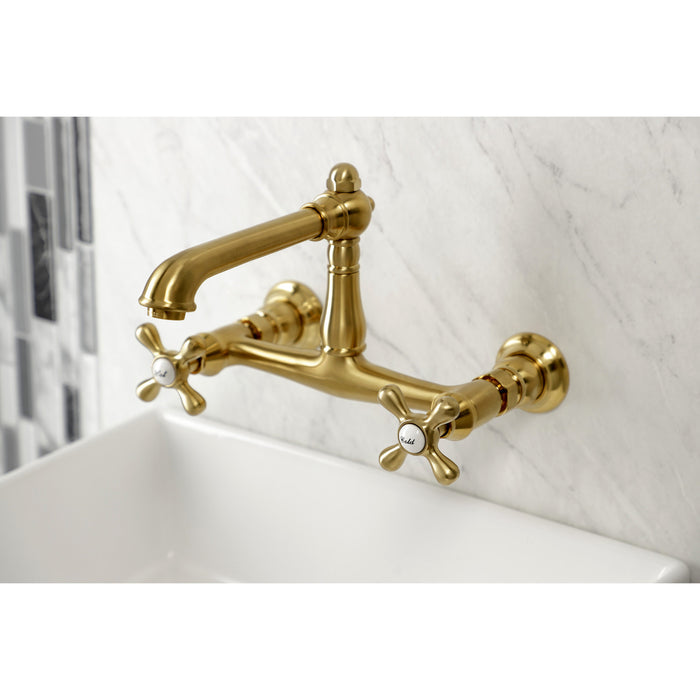 English Country KS7247AX Two-Handle 2-Hole Wall Mount Bathroom Faucet, Brushed Brass