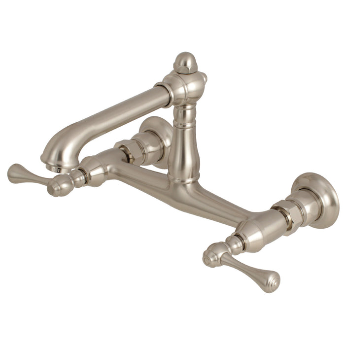 English Country KS7248BL Double-Handle 2-Hole Wall Mount Bathroom Faucet, Brushed Nickel