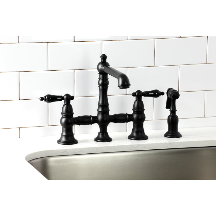 Duchess KS7270PKLBS Two-Handle 4-Hole Deck Mount Bridge Kitchen Faucet with Brass Side Sprayer, Matte Black