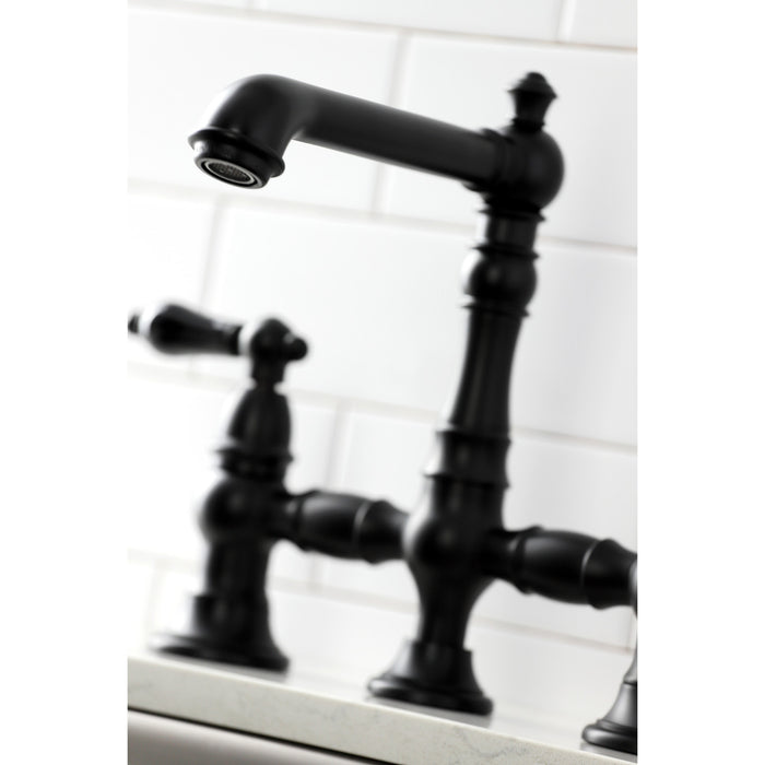 Duchess KS7270PKLBS Two-Handle 4-Hole Deck Mount Bridge Kitchen Faucet with Brass Side Sprayer, Matte Black