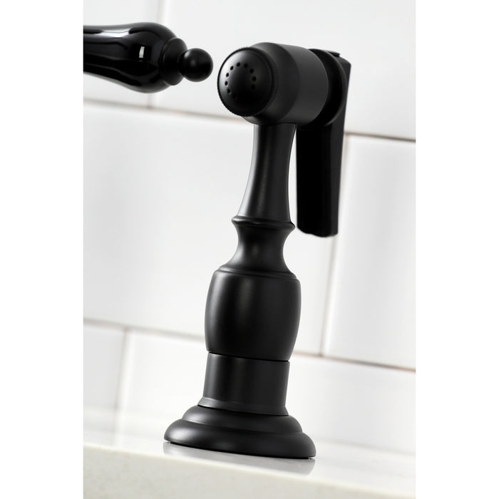 Duchess KS7270PKLBS Two-Handle 4-Hole Deck Mount Bridge Kitchen Faucet with Brass Side Sprayer, Matte Black