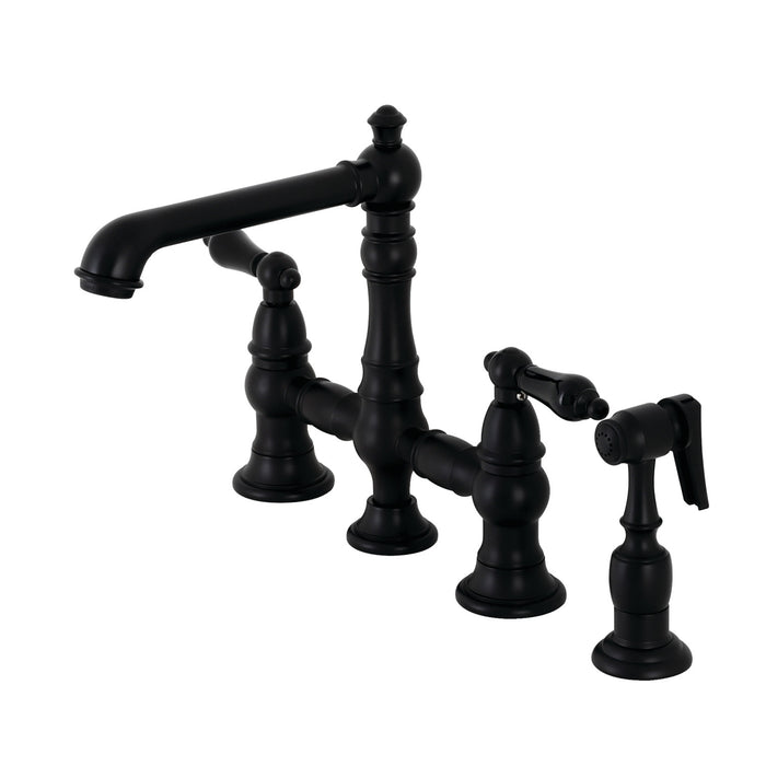 Duchess KS7270PKLBS Two-Handle 4-Hole Deck Mount Bridge Kitchen Faucet with Brass Side Sprayer, Matte Black