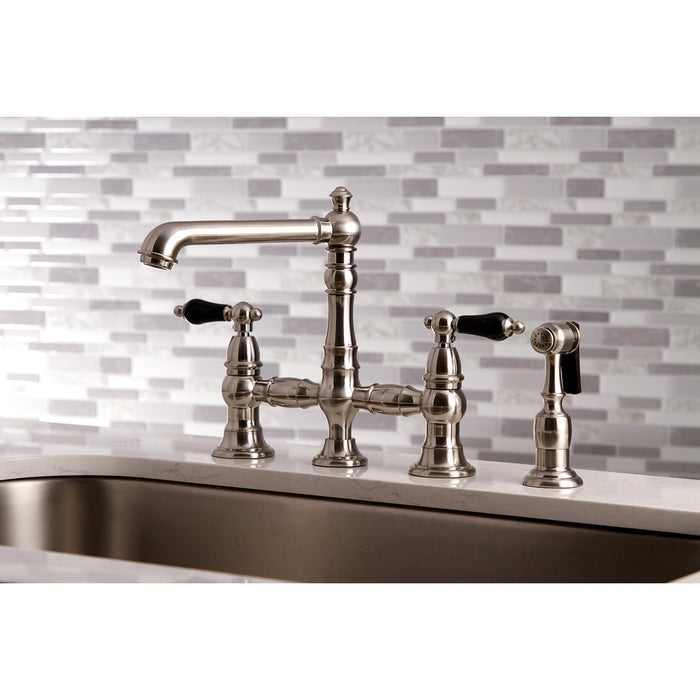 Duchess KS7278PKLBS Two-Handle 4-Hole Deck Mount Bridge Kitchen Faucet with Brass Side Sprayer, Brushed Nickel