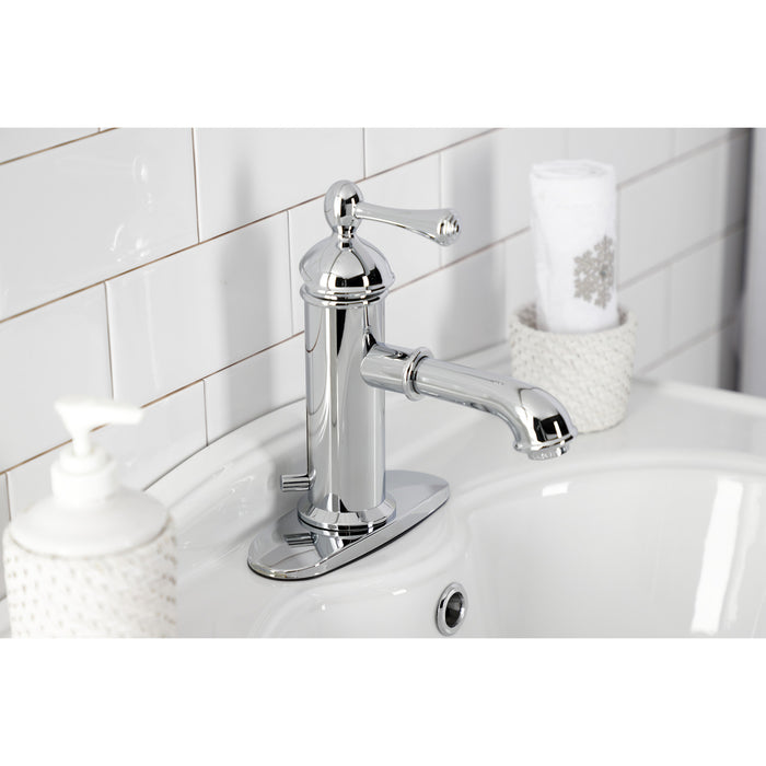 Paris KS7411BL One-Handle 1-Hole Bathroom Faucet with Deck Plate and Brass Pop-Up Drain, Polished Chrome