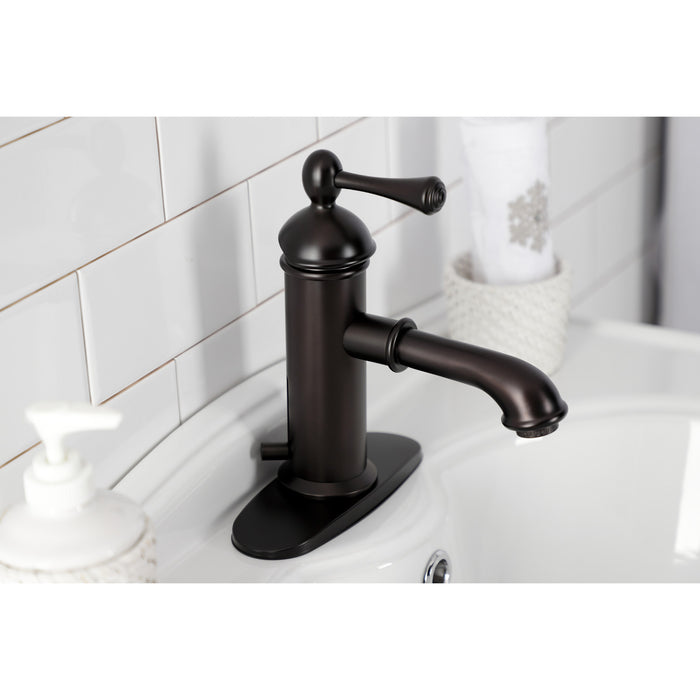 Paris KS7415BL One-Handle 1-Hole Bathroom Faucet with Deck Plate and Brass Pop-Up Drain, Oil Rubbed Bronze