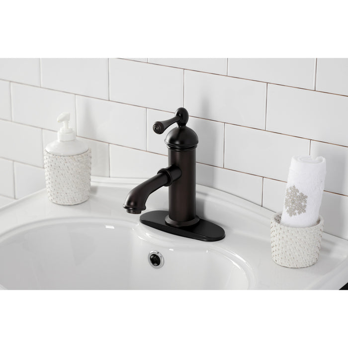 Paris KS7415BL One-Handle 1-Hole Bathroom Faucet with Deck Plate and Brass Pop-Up Drain, Oil Rubbed Bronze